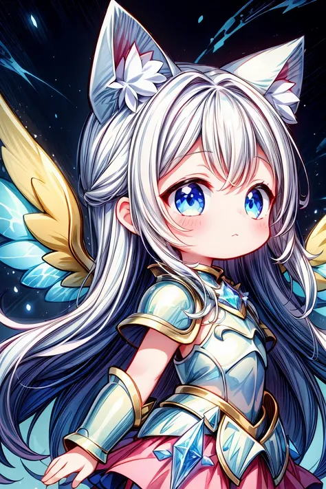 (white and crystal theme:1.3),1girl,kawaii,:3,cat_ears,best quality,Epic,highly detail,Illustration,Cover,enigmatic figure,draped in translucent fabric,crystals adorning hair,dreamlike swirl,pastel hues,soft light,evoking calm serenity and elusive beauty,N...