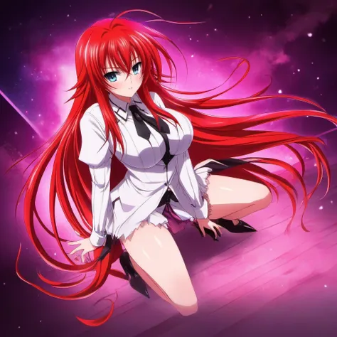 anime artwork a full body redhair woman, large breast,  necktie, very long hair, kneehighs, high heels, white shirt , one eye closed, tongue<lora:RiasGremory1024_r2:0.8> . anime style, key visual, vibrant, studio anime,  highly detailed