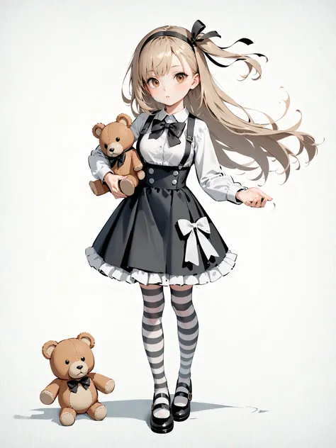 <lora:XL_myzy style(pony)-000003:0.8>,score_9,score_8_up,score_7_up,best quality,masterpiece,source_anime,myzy style,1girl,solo,striped,striped legwear,stuffed toy,thighhighs,stuffed animal,long hair,teddy bear,white background,skirt,full body,shirt,lookin...