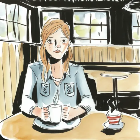 drawix12 girl in a cafe<lora:drawix12:0.7>