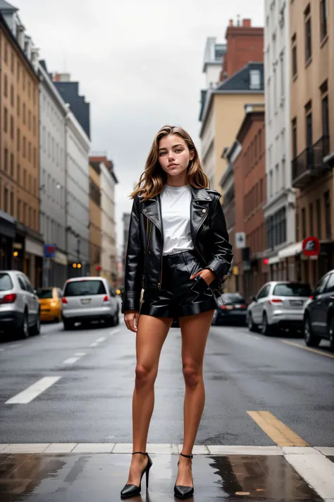 EmiliaT, PA7_Photo, Street photography, Gorgeous, early twenty, woman, Medium hair, Straight hair, Light Brown hair, Hazel eyes, Parted lips, Yellow lips, Bored, Medium breasts, Wrap, Slacks, Top light, Thunderstorms, Golden hour, Rainy, Abstract backgroun...