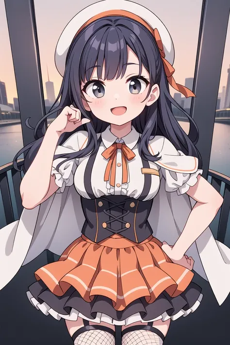 insanely detailed, absurdres, ultra-highres, ultra-detailed, best quality,
1girl, solo, nice hands, perfect hands
BREAK
(nsfw:-1.5),
(gothic drress, Idol costume:1.3), (orange and white theme:1.2), (white blouse:1.4), (white collar, tie:1.3), (open short-c...