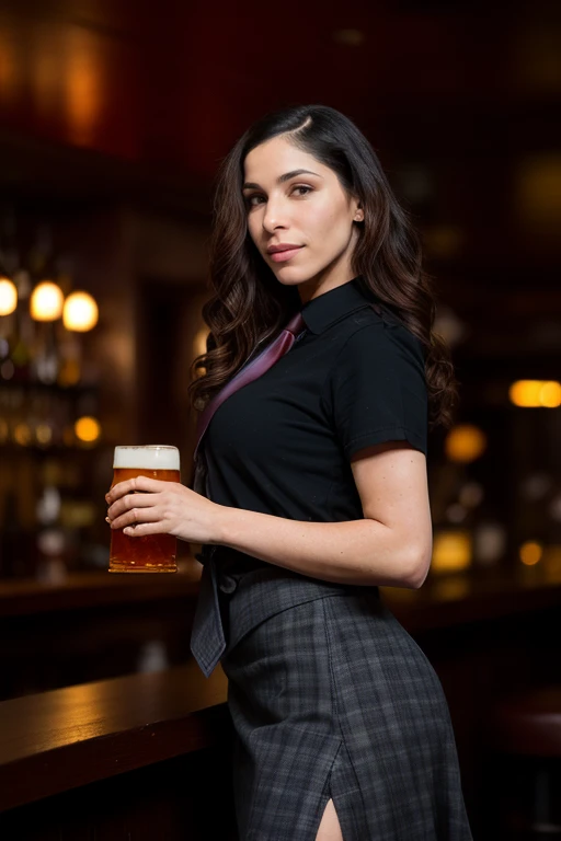 DEN_cuteherminie_OF,
(working in a dark atmospheric bar, working behind the bar, pulling pints, bar, dark wood bar, atmospheric, wearing a shirt and tie and skirt:1.2),
bokeh, f1.4, 40mm, photorealistic, raw, 8k, textured skin, skin pores, intricate detail...