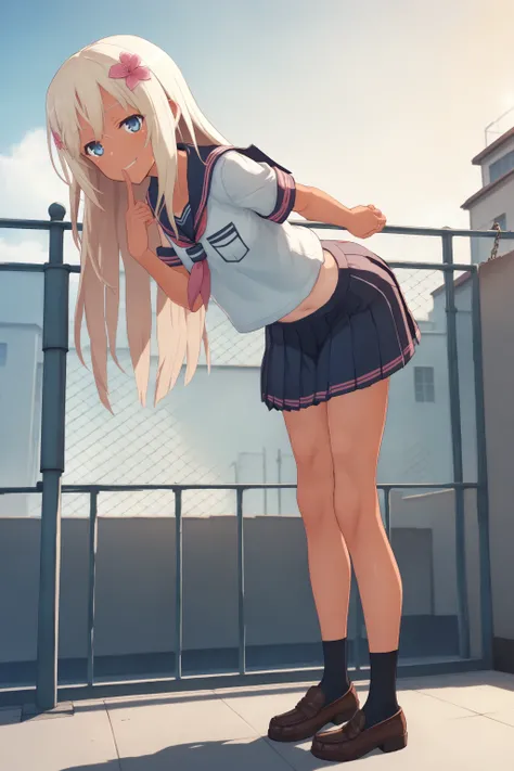 score_max, (score_9, score_8_up, score_7_up:1.2), score_6_up, official_art,
, masterpiece, absurdres, high detail, official art, 8k,
rooftop, school, chain-link fence,
standing, arm behind back, finger to mouth, leaning forward, seductive smile,
ro-500 (pu...