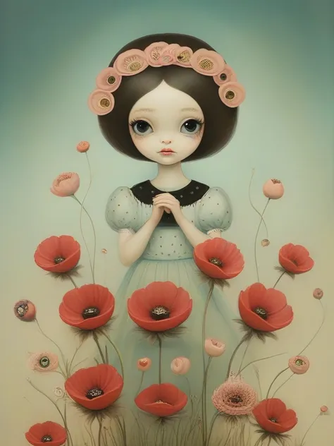 masterpiece,best quality,popsurrealism art,masterpiece,by Mark Ryden,digital painting,<lora:tbh96-sdxl:1>,flower