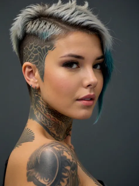 portrait photo of a woman, tattoo,  (shirt)   <lora:Stef4n1_M:1> stef4n1_m