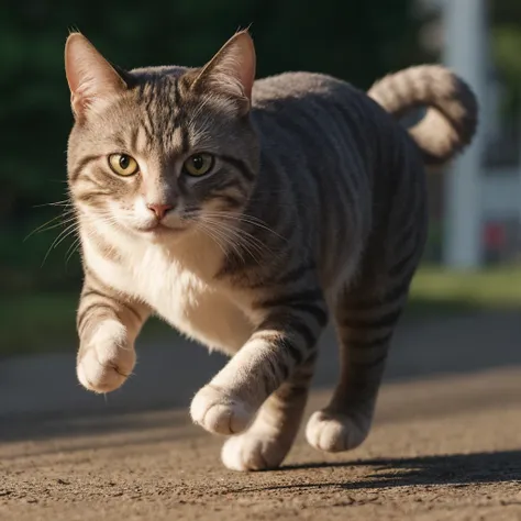 a cat running, extreme detail, hyper realistic,