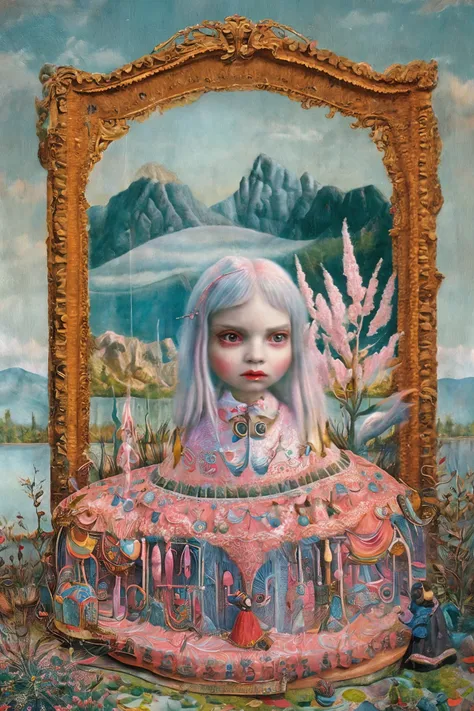 Strange young girl, strange fantasy, surrealistic art, artwork, masterpiece, best quality, popsurrealism art, digital painting <lora:Mark_Ryden_ArtStyle_640x960:0.9>
<lora:Irina_Aleksandrova_640x960:0.8>