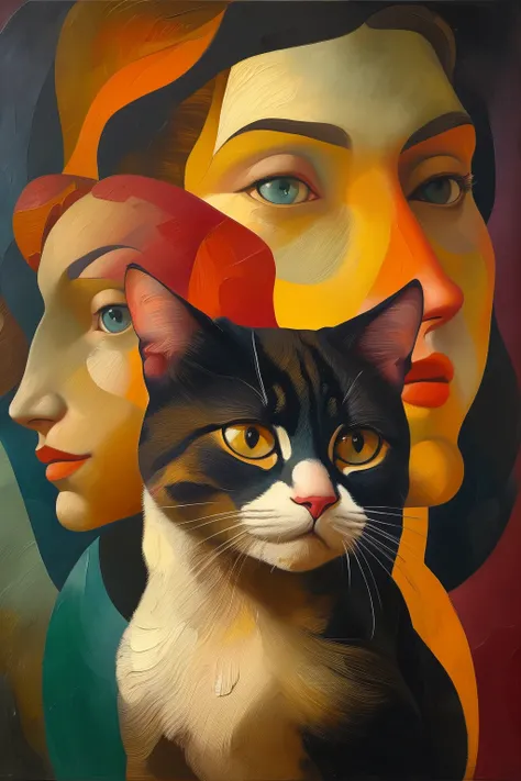 masterpiece,best quality,oil painting,cat:2,<lora:tbh109-:0.9>,style of Alexander Archipenko,