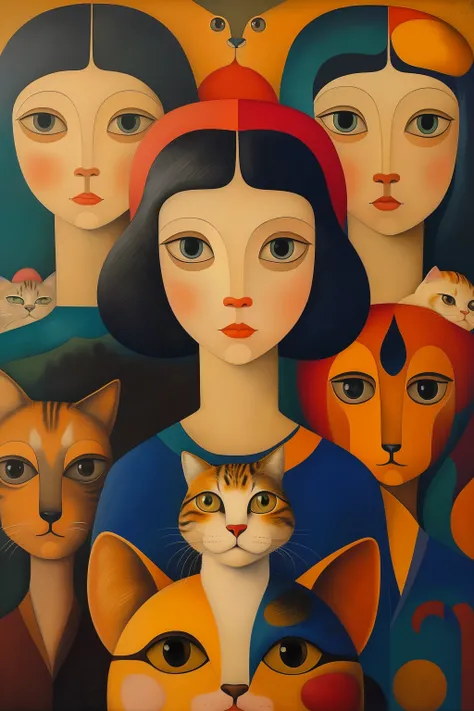 masterpiece,best quality,cat,oil painting,<lora:tbh110-:0.8>,style of Tarsila do Amaral,