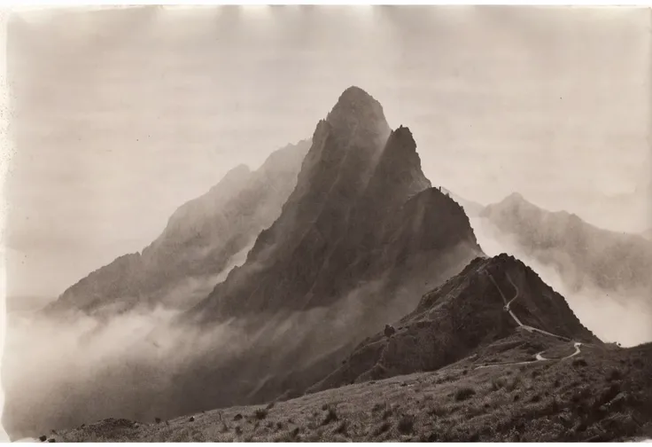 lith_agfabrovira_BS111, a foggy mountain, hard shadow