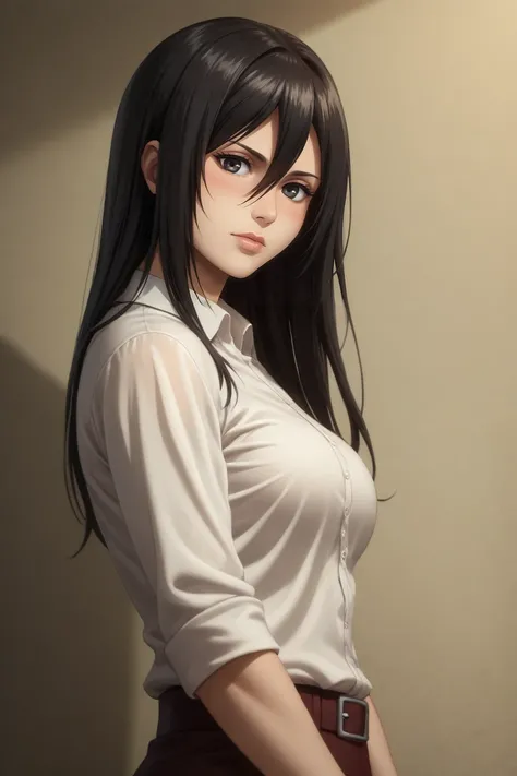 score_9, score_8_up, score_7_up, source_anime, rating_safe, , (photorealistic:0.6), looking at viewer, depth of field, 1girl, solo, <lora:mikasa_ackerman_pony:0.82>, mikasa_ackerman, black hair, black eyes, s1, hair between eyes, long hair, lips, wide angl...