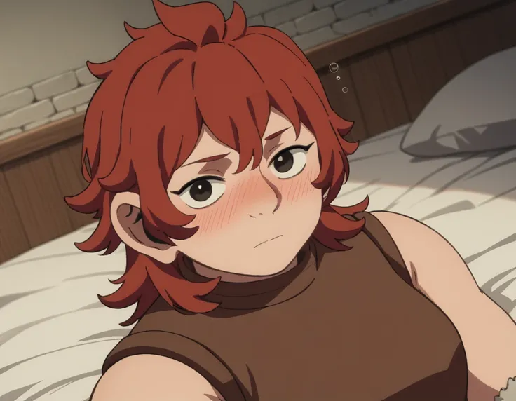 score_9, score_8_up, score_7_up, source_anime,
namari, <lora:namari-s1-ponyxl-lora-nochekaiser:1>,
namari, hair between eyes, red hair, black eyes, medium hair,
sleeveless, armor, turtleneck,
indoors, bed, bed room, on side, blush, drunk,
looking at viewer...