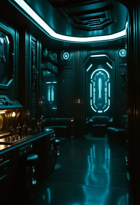 cinematic film still Cyberpunk Environments, interiors, stylized by Alan Moore and Soraya Saga, photograph, landscape of a (cyberpunk interior design:1.2) from inside of a Lunar colony, at Sunset, Graphic novels, Watchmen, V for Vendetta, complex narrative...