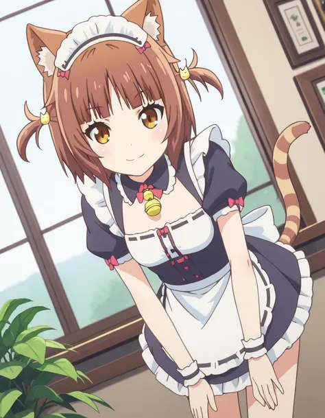 score_9, score_8_up, score_7_up, source_anime,
nekoparaazuki, <lora:nekopara-azuki-s1-ponyxl-lora-nochekaiser:1>,
azuki, short hair, brown hair, hair ornament, animal ears, brown eyes, cat ears, two side up,
apron, cat tail, maid, maid headdress, bell, wai...