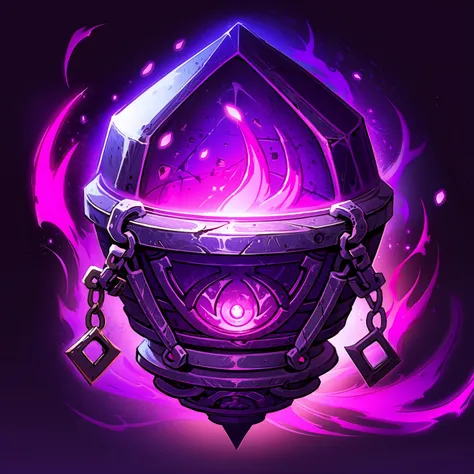 HEZI,game equipment items,ICONS,no humans,purple background,chain,glowing,purple theme,floating,purple eyes,solo,full body,looking at viewer,objectification,still life,purple fire,gradient,gradient background,one-eyed,aura,dark background,crystal,pink eyes...