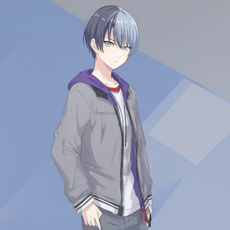 aoyagi_touya, split-color_hair, two-tone_hair, dark_blue_hair, grey_eyes, grey_hair, standing