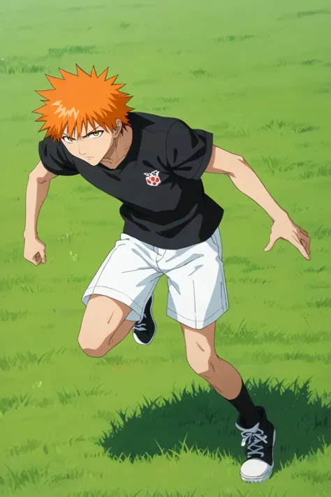 score_9, score_8_up, score_7_up, source_anime, rating_safe, , , , , 1boy, emiya shirou, fate (series), orange hair, yellow eyes, solo, straight-on, full body, grass, light, one leg up, relaxed, <lora:bleach_style_pony:0.98>, bleach_style, <lora:sdxl_lightn...