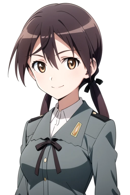 solo, 1girl, looking at viewer, 2D, anime, anime coloring, upper body, (simple background, solid white background:1.3), <lora:gertrud-strikewitches:0.8>, gertrud barkhorn, uniform, smile