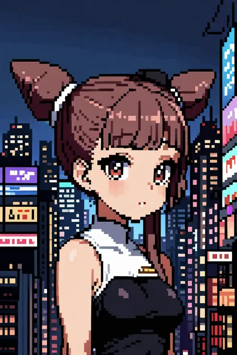 1girl, masterpiece, ariana grande, city background, upperbody  <lora:aziibpixelartxl_anime:0.8>