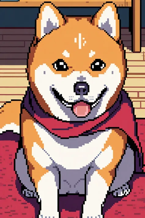 shiba inu, sitting on carpet <lora:aziibpixelartxl_anime:0.7>