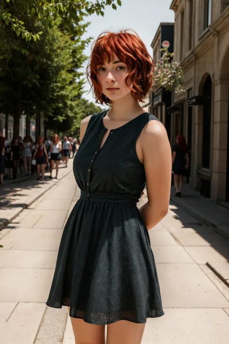 <lora:Aiko:0.8>, full color portrait of a young woman, wearing a summer dress, in a crowded street, redhead, natural light, RAW photo, subject, 8k uhd, dslr, soft lighting, high quality, film grain, Fujifilm XT3