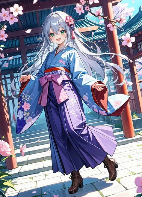 score_9, score_8_up, score_7_up ,source_anime, masterpiece, best quality, perfect anatomy , very aesthetic , absurdres ,intricate detailed, ultra-detailed illustration ,BRAKE
1girl , hair ornament, flower, japanese clothes, skirt, boots, yagasuri, kimono,s...