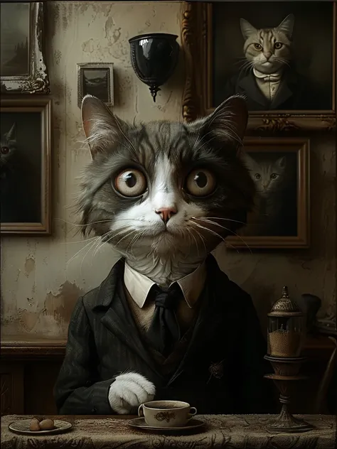 masterpiece,best quality,<lora:tbh118-sdxl:1>,portrait OF CAT,illustration,style of Anton Semenov,