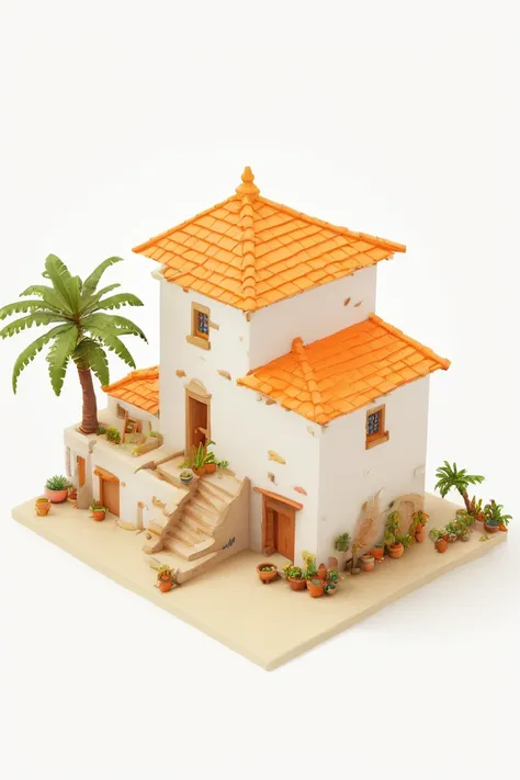 ((masterpiece, best quality)), high resolution, highly detailed,  realistic,  IsometricDesert, tree, no humans, window, plant, stairs, palm tree, door, potted plant, white walls, orange roof, tile roof,  <lora:IsometricDesertXL:0.8>,