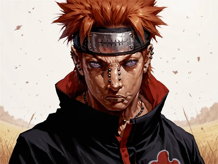 <lora:insanity-angle:0.8>, insanity-angle, <lora:pa1nV2:1>, adult man, pa1n, rinnegan, rinnegan eyes, ringed eyes, akatsuki outfit, purple eyes, orange hair, piercing, spiked hair, short hair, nose piercing, ear piercing, ninja, lip piercing, standing, for...