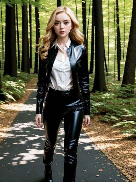 (promotional photo), tv_Aisling_MXAI, walking through the woods, wearing a leather duster, wearing leather pants, wearing a white shirt, wearing black boots, walking towards the camera, golden hour, god rays,  8k, ultra detailed, (((Ultra-HD-details, Ultra...