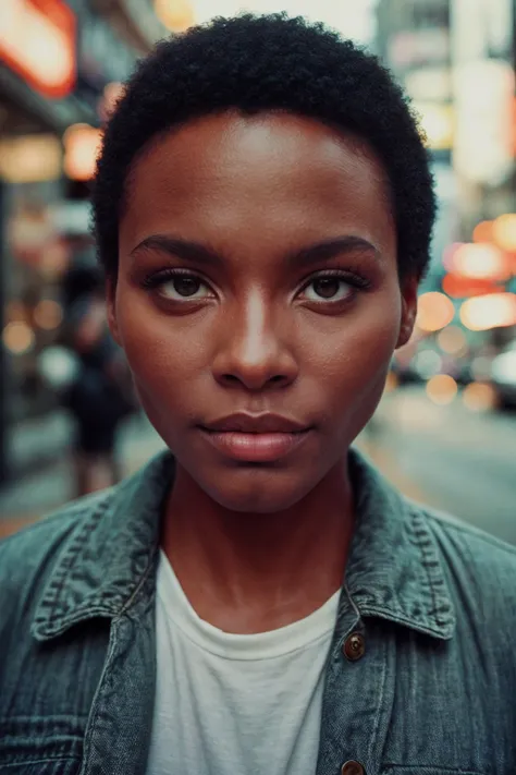 an african american woman in streets of new york, wearing Oversized denim jacket and jeans, (supermodel pose), (from front:1.5), bokeh <lora:add_detail:0.8> <lora:[US]_-_Gloria_Hendry:1> mt-gloriahendry