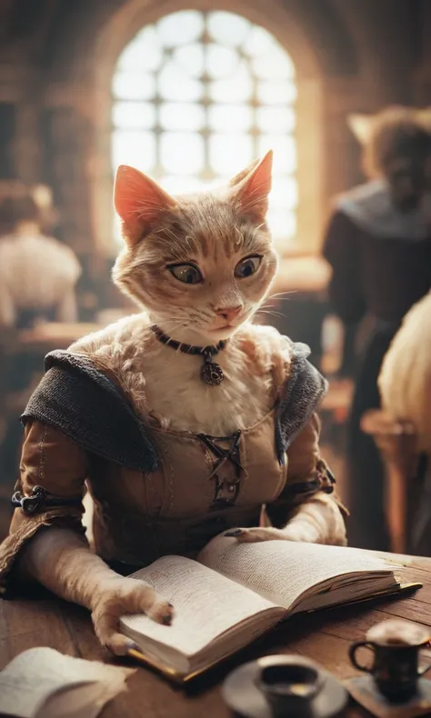 score_9, score_8_up, score_7_up, BREAK, medieval fantasy, female cat, furry, reading a book, tavern, rim lighting, depth of field, <lora:RELSM_v1:.9>