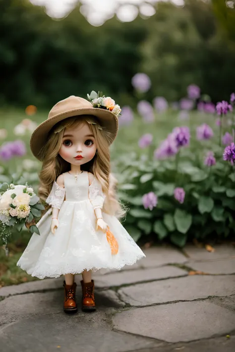 <lora:å°å¬ä¸»:0.8>,dolls,1girl,solo,hat,flower,outdoors,standing,hair flower,blonde hair,hair ornament,long hair,blurry,brown footwear,newlyweds,