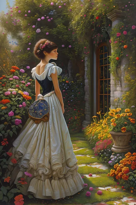 masterpiece,best quality,<lora:tbh129-:0.8>,garden ,illustration , oil painting , style of Michael Cheval