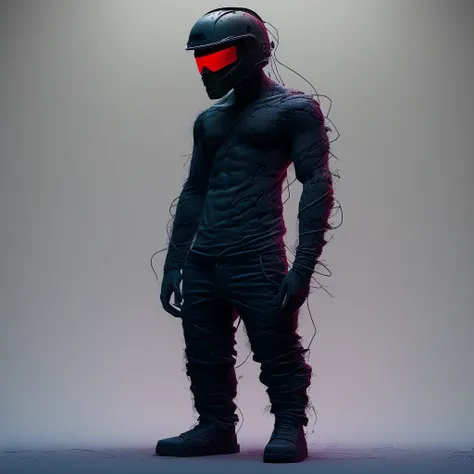 artcbd, green eyes, shoes, glowing eyes, red eyes, wire, helmet, floating, pants