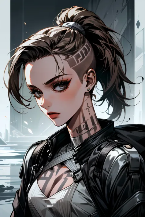 ((ultra detailed, masterpiece, absurdres))
<lora:MEJack:0.8>
MEJack, 1girl, brown hair, ponytail, buzz cut, tattoo, as the cover model for a fashion magazine