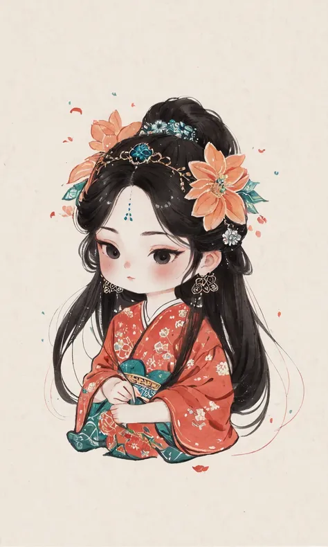 chibi ink painting, 1girl,black eyes,long hair,super precise depiction, (flowers),multiple colors,high definition,Rich in intricate details,((masterpiece)), ((best quality)), 8k, high detailed, ultra-detailed,  <lora:Q_ink:0.8>