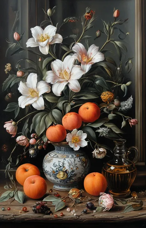 masterpiece,best quality,<lora:tbh127-sdxl:0.8>,indoor,oil painting,style of Clara Peeters