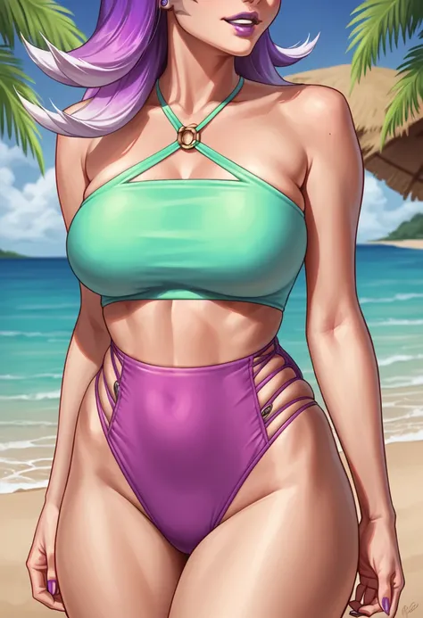 score 9, score 8 up, score 7 up, score 6 up, score 5 up,
1girl, sombra, intricate details, detailed, high-waist bikini, swimsuit, source_anime, on beach,