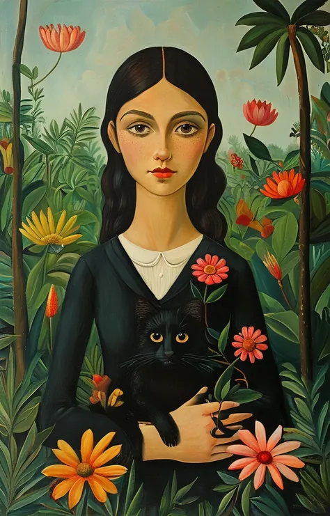 masterpiece,best quality,<lora:tbh128-sdxl:0.9>,portrait of girl,oil painting,style of Henri Rousseau,