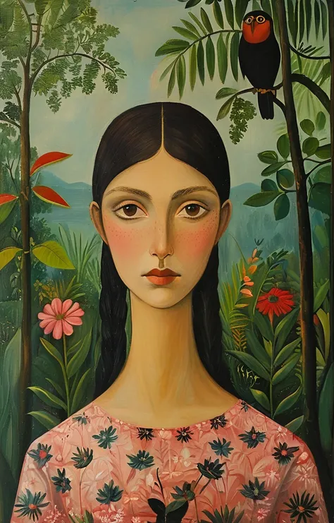 masterpiece,best quality,<lora:tbh128-sdxl:0.9>,portrait of girl,oil painting,style of Henri Rousseau,