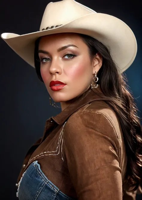 A captivating masterpiece of an woman, (((cowboy shot))), glamour, dramatic, studio lighting, looking at viewer, background blurred, 8k,  <lora:MS_CamilleMorgan_V1_SDXL:0.8>