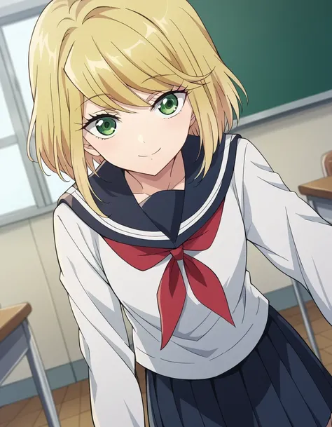 score_9, score_8_up, score_7_up, source_anime,
desumimagahara, <lora:desumi-magahara-s1-ponyxl-lora-nochekaiser:1>,
desumi magahara, short hair, blonde hair, green eyes,
skirt, long sleeves, school uniform, pleated skirt, serafuku, sailor collar, neckerchi...