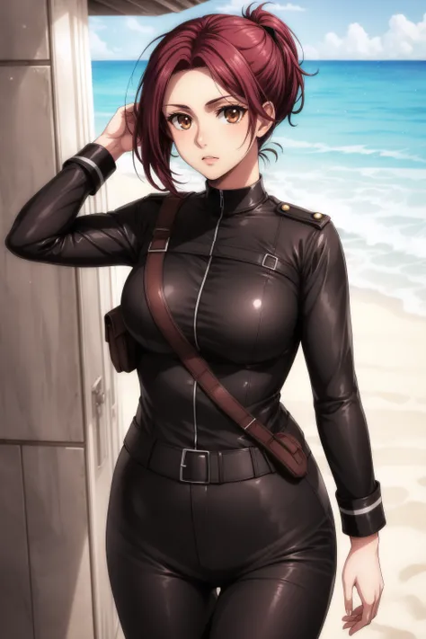 (masterpiece, best quality), <lora:Sasha Braus-lora-Faxtron:0.8> sasha blouse, brown eyes, brown hair, short ponytail, medium breasts, black paradis military uniform, long black sleeves, black pants,
<lora:add_detail:0.8>