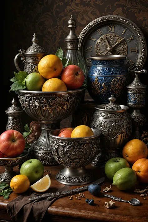 Still-life photography capturing the beauty of everyday objects in dramatic lighting. 
intricate details.
masterpiece, award winning artwork)
many details, extreme detailed, full of details,
Wide range of colors, high Dynamic
 <lora:add-detail-xl:1>
 <lora...