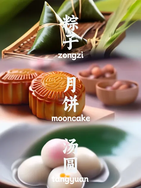 Chinese Food:moon cake,zongzi,tangyuan