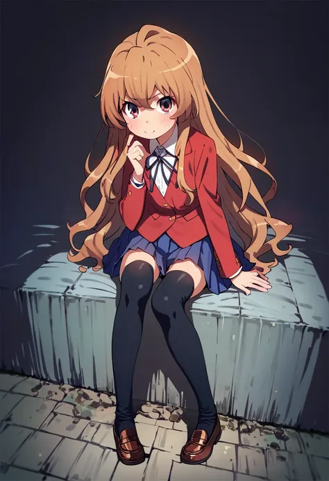 anime girl sitting on a bench with her hand on her chin