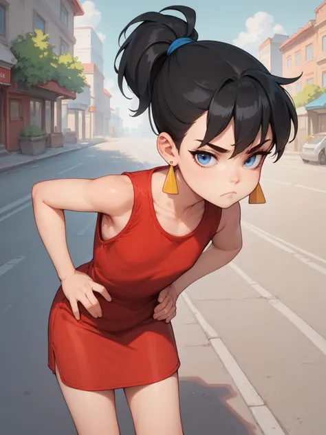 score_9, score_8_up, 1girl, solo, zvezdochka, red dress, sleeveless, flat chest, frown, blue eyes, earrings, black hair, ponytail, looking at viewer, hands on own hips, leaning forward, outdoors, street
<lora:zvzd_pdxl-000009:0.7>