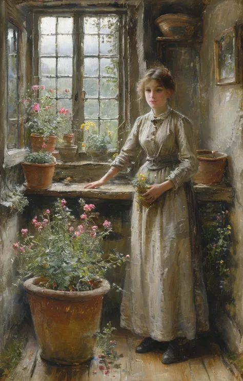 masterpiece,best quality,<lora:tbh136-sdxl:0.85>,indoor,illustration,style of Helen Allingham,